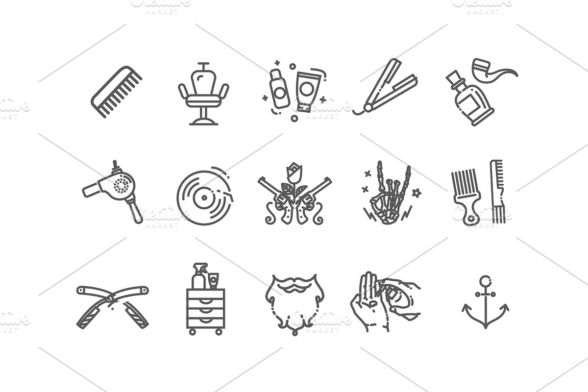 Barbershop Vector Icons Set, an Object Illustration by Tettygreen (Photo 3 of 3)