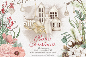 Christmas Boho Watercolour Clipart