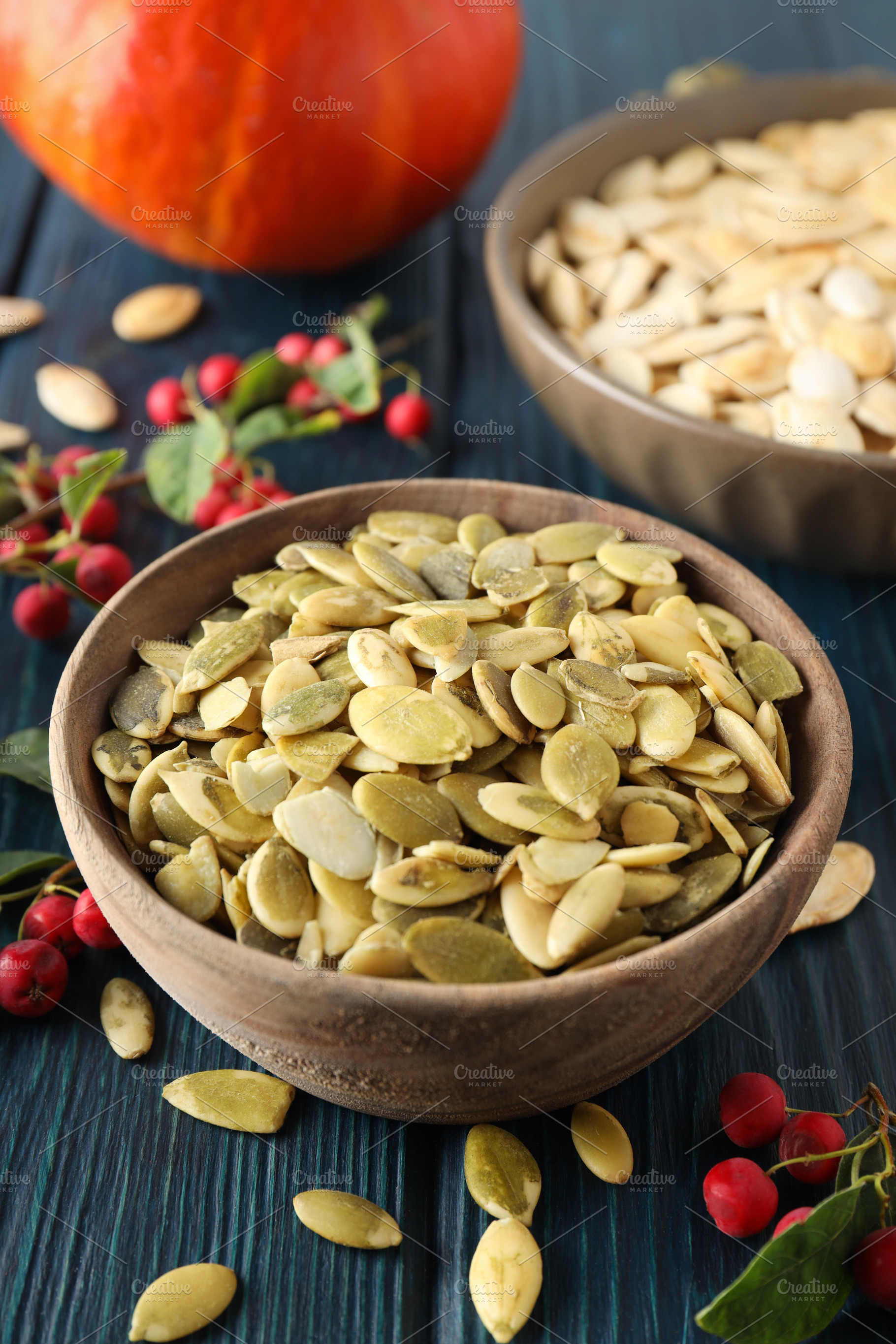 Concept of Autumn vibe food, Pumpkin, Pumpkin seeds, a Food & Drink Photo by AtlasStudio PRO