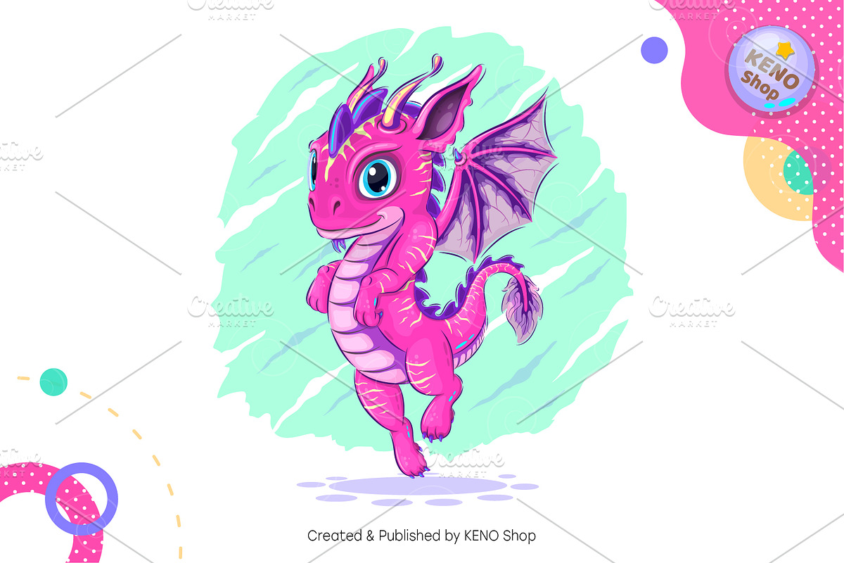 Colorful cartoon dragon. Tshirt, PNG, an Animal Illustration by KENO Mascots (Photo 2 of 4)