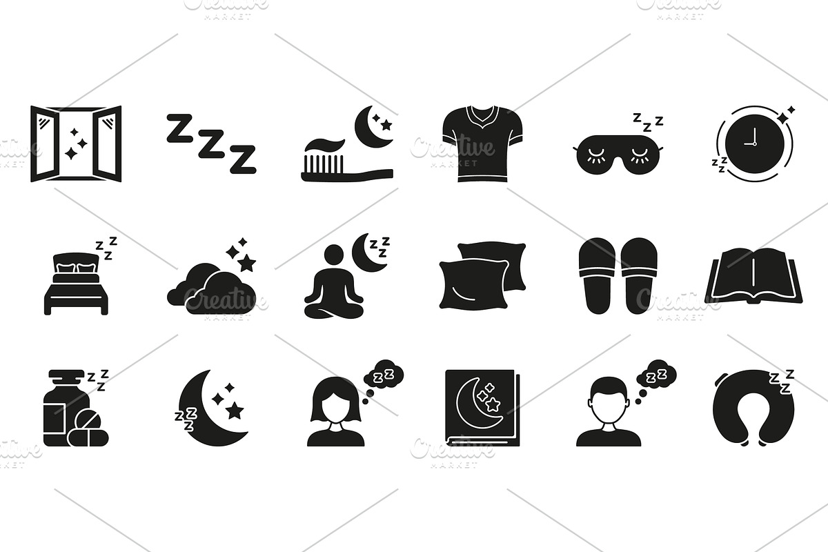 Sleep And Relaxation Solid Icon Set, an Object Illustration by Gentle Studio