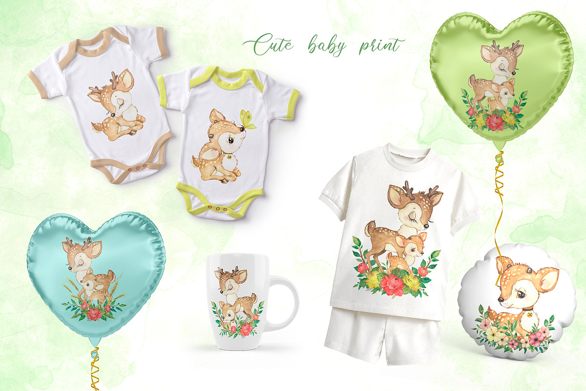 Deer family watercolor clipart., an Animal Illustration by SavinV (Photo 4 of 6)