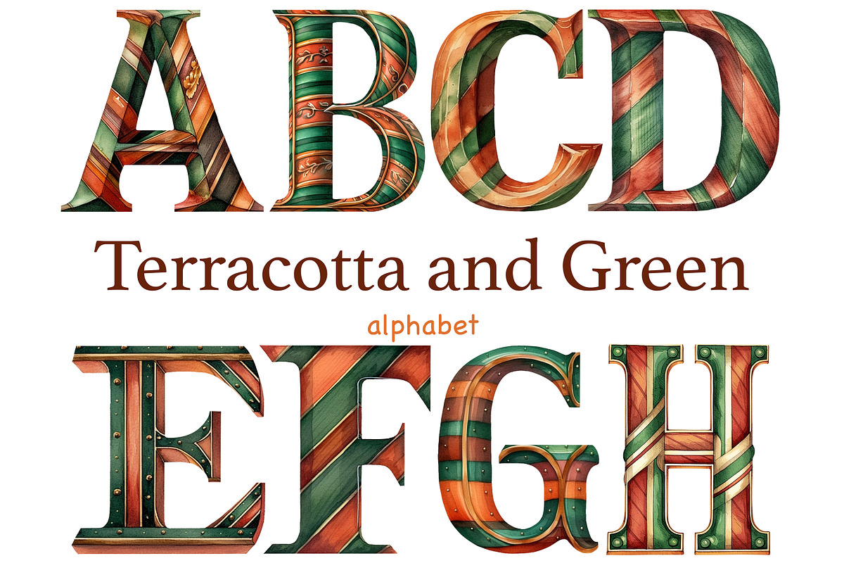 Terracotta And Green Letters, a Decorative Illustration by GlamArtZhanna (Photo 1 of 5)