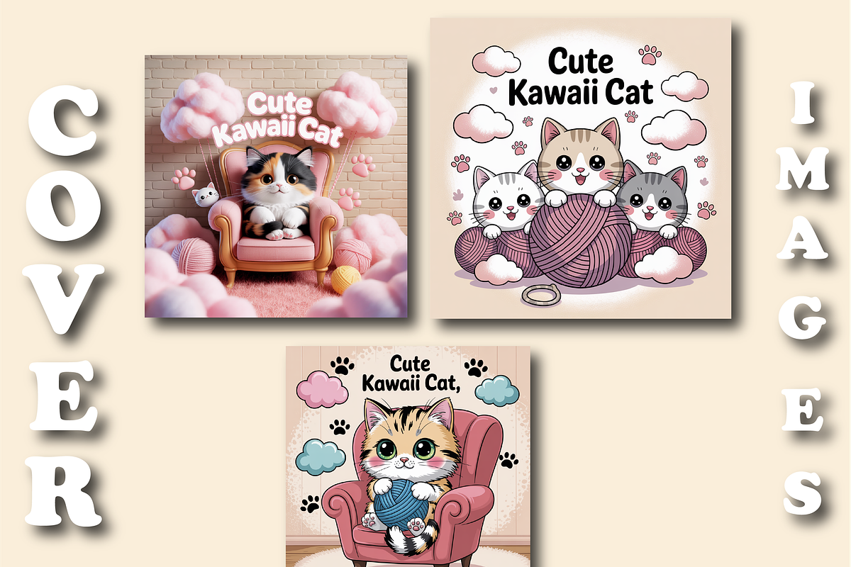 Cute Kawaii Cat Coloring Pages-Book, an Animal Illustration by Design Zone (Photo 2 of 5)