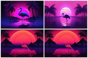 24 Neon Flamingo Illustrations