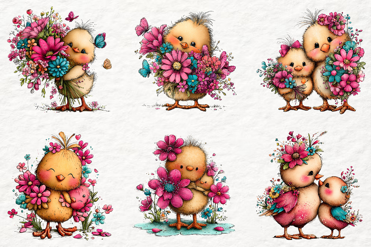 Whimsical Mothers Day Chickens, an Animal Illustration by Watercolor design (Photo 2 of 6)