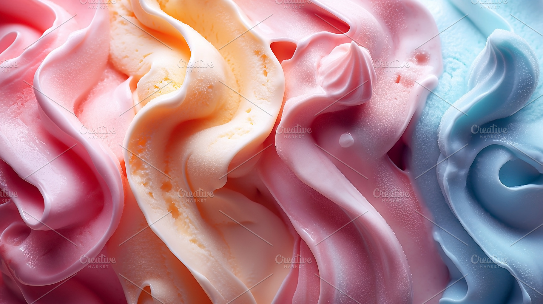 Delicious swirls of colorful ice cream, showcasing vibrant hues, a Food & Drink Photo by ImageMir