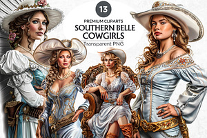 Southern Belle Cowgirls Clipart Set, a Person Illustration by ThatsDesignArt