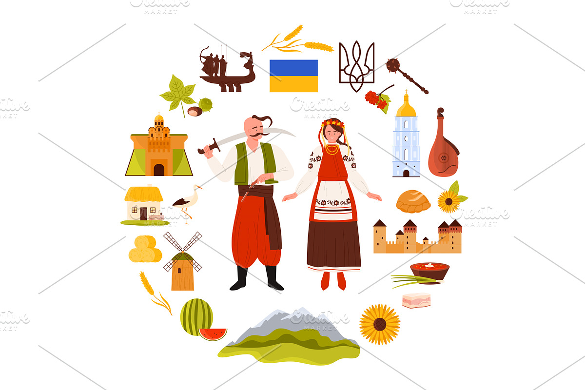 Ukraine culture elements, Ukrainian, an Object Illustration by Flashvector