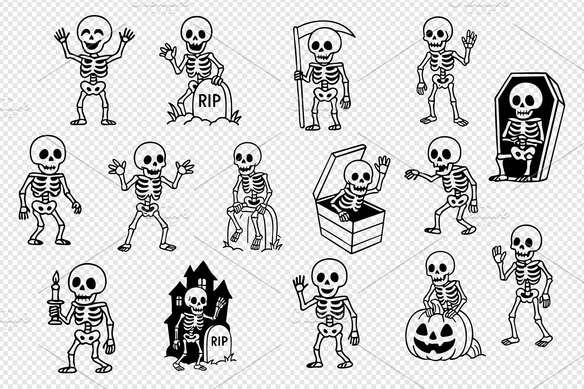 Funny Halloween Skeleton Clipart., a Decorative Illustration by kaisorn (Photo 2 of 4)
