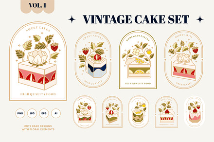 Vintage Cake Logo Set Vol. 1