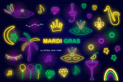 Mardi Gras Neon Vector Icons, an Outline Icon by kh_cat (Thumbnail 1 of 3)