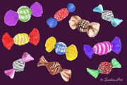 10 hand painted watercolor candies, a Decorative Illustration by Sunshine Art Shop (Thumbnail 3 of 4)
