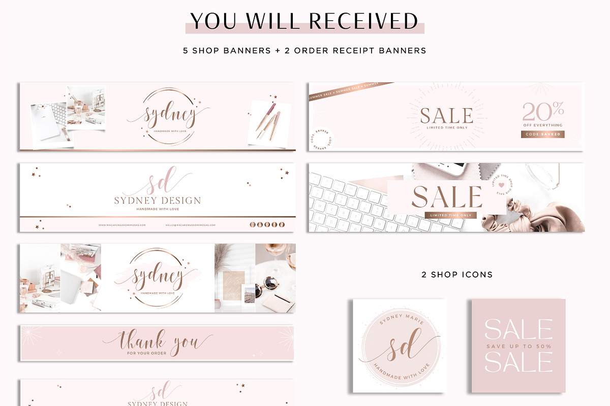 Rose Gold Etsy Shop Branding Kit, a Branding & Logo Template by Macarons and Mimosas (Photo 2 of 9)