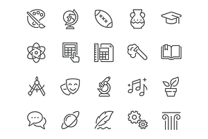 Line School Subjects Icons, an Outline Icon by Davooda