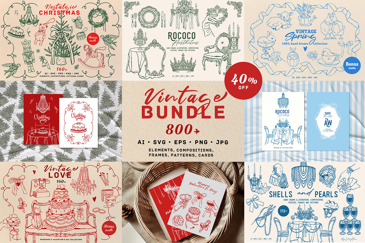 Hand Drawn Vintage Whimsical Bundle, a Seasonal Illustration by VerAna (Photo 1 of 6)