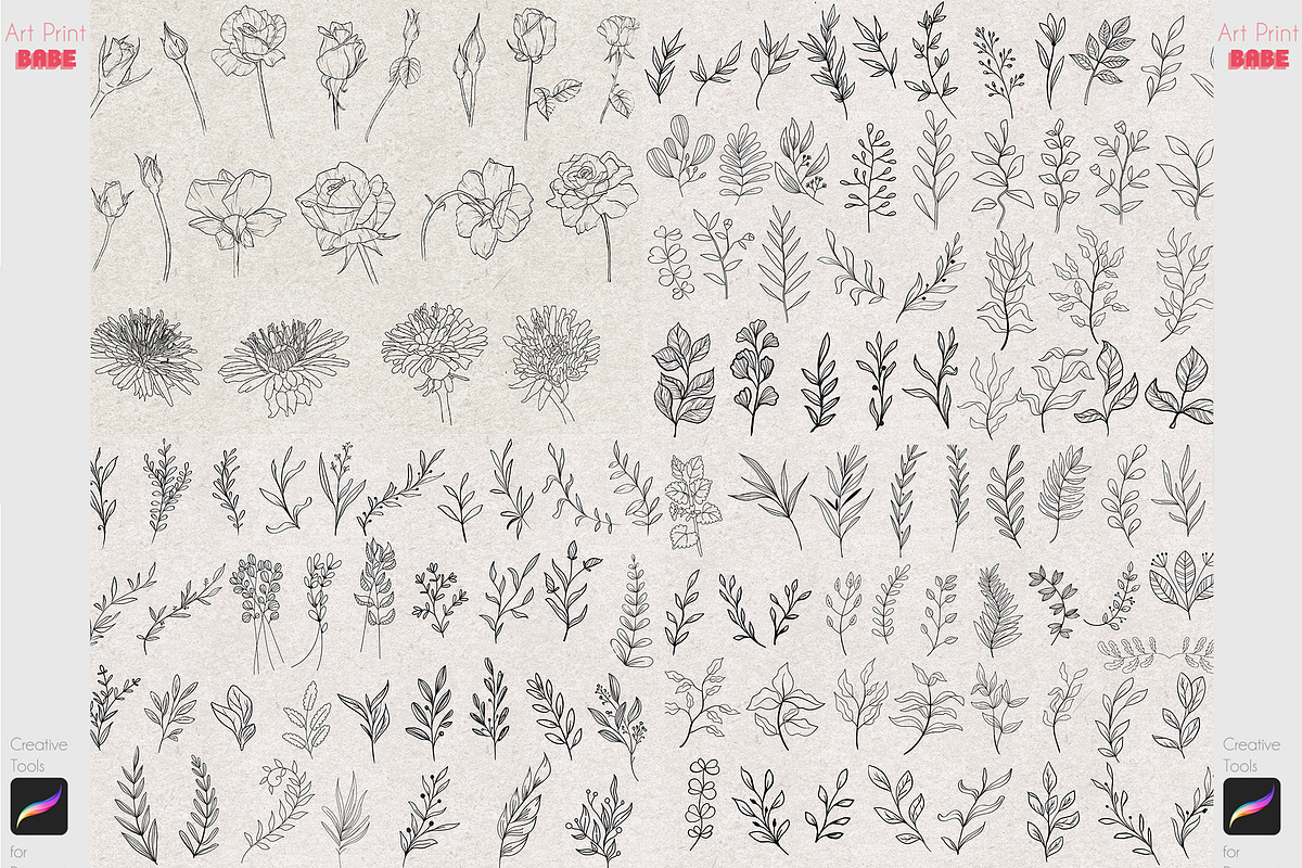 Procreate Botanical Stamp Flower Art, a Brush Add-On by ArtPrintBabe (Photo 3 of 6)