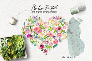 Boho Pastel Watercolor Flowers Set