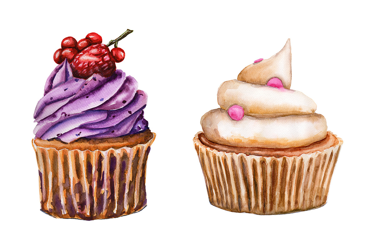 Set of watercolor cupcakes, a Food Illustration by Olha's watercolor (Photo 6 of 7)