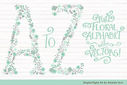 Mint & Grey Floral Alphabet Vectors, an Illustration by Amanda Ilkov (Thumbnail 1 of 5)