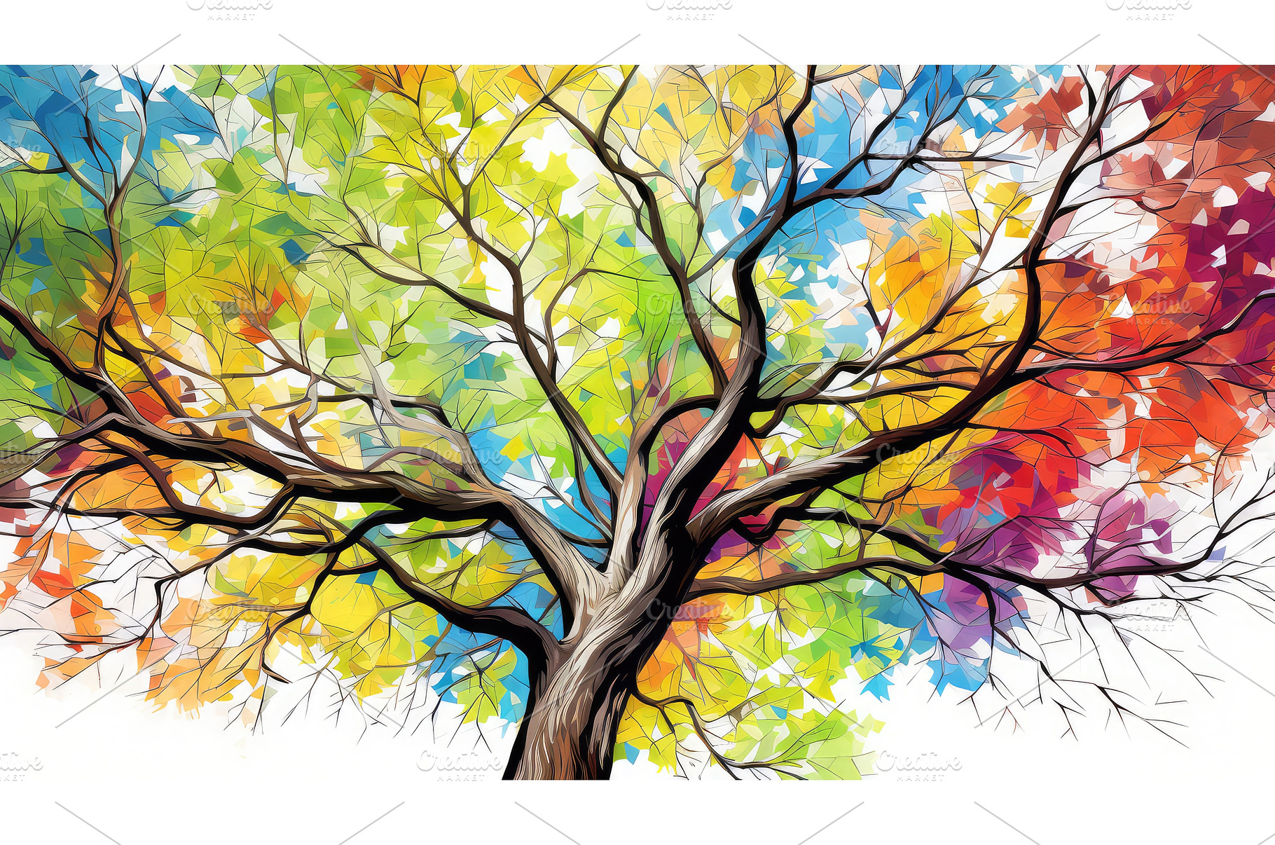 vibrant sycamore tree drawing ai, an Abstract Photo by pikepicture