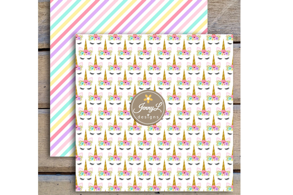 Unicorn Digital Papers & Clipart, a Pattern Graphic by JennyL Designs (Photo 4 of 6)