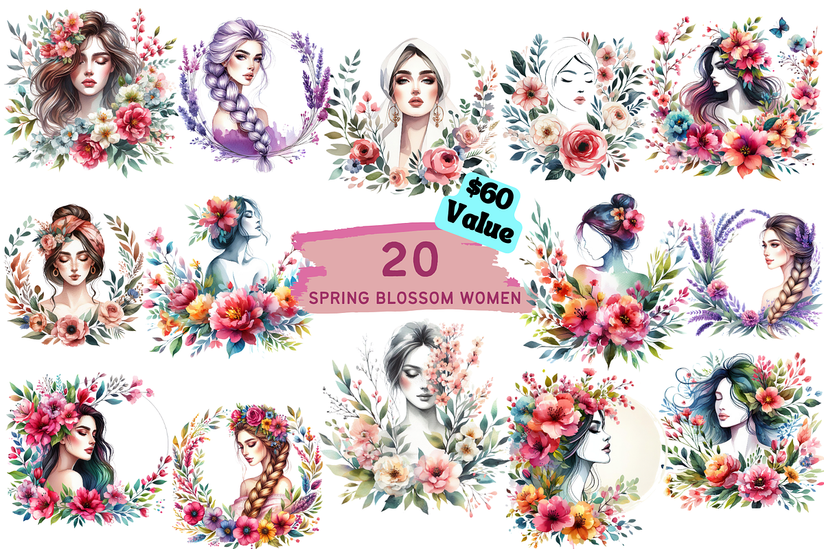 Spring Blossom Floral Women Bundle, a Person Illustration by Bubble Pixel (Photo 1 of 6)