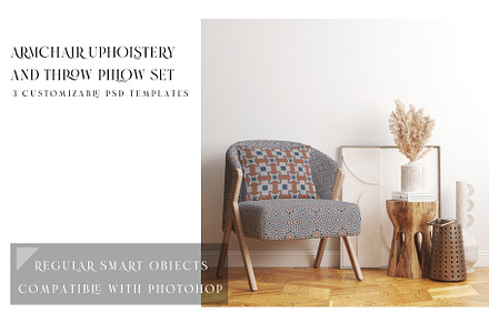 Armchair Upholstery & Lumbar Pillow, a Household Mockup by mock-ups