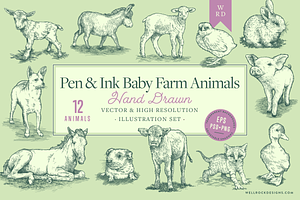 Vector Baby Farm Animals Set