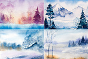 Winter Landscapes set#3. Watercolor., an Illustration by AlexGreenArt (Thumbnail 2 of 4)