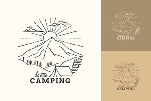 Monoline camping logo design, a Branding & Logo Template by Saba Vector