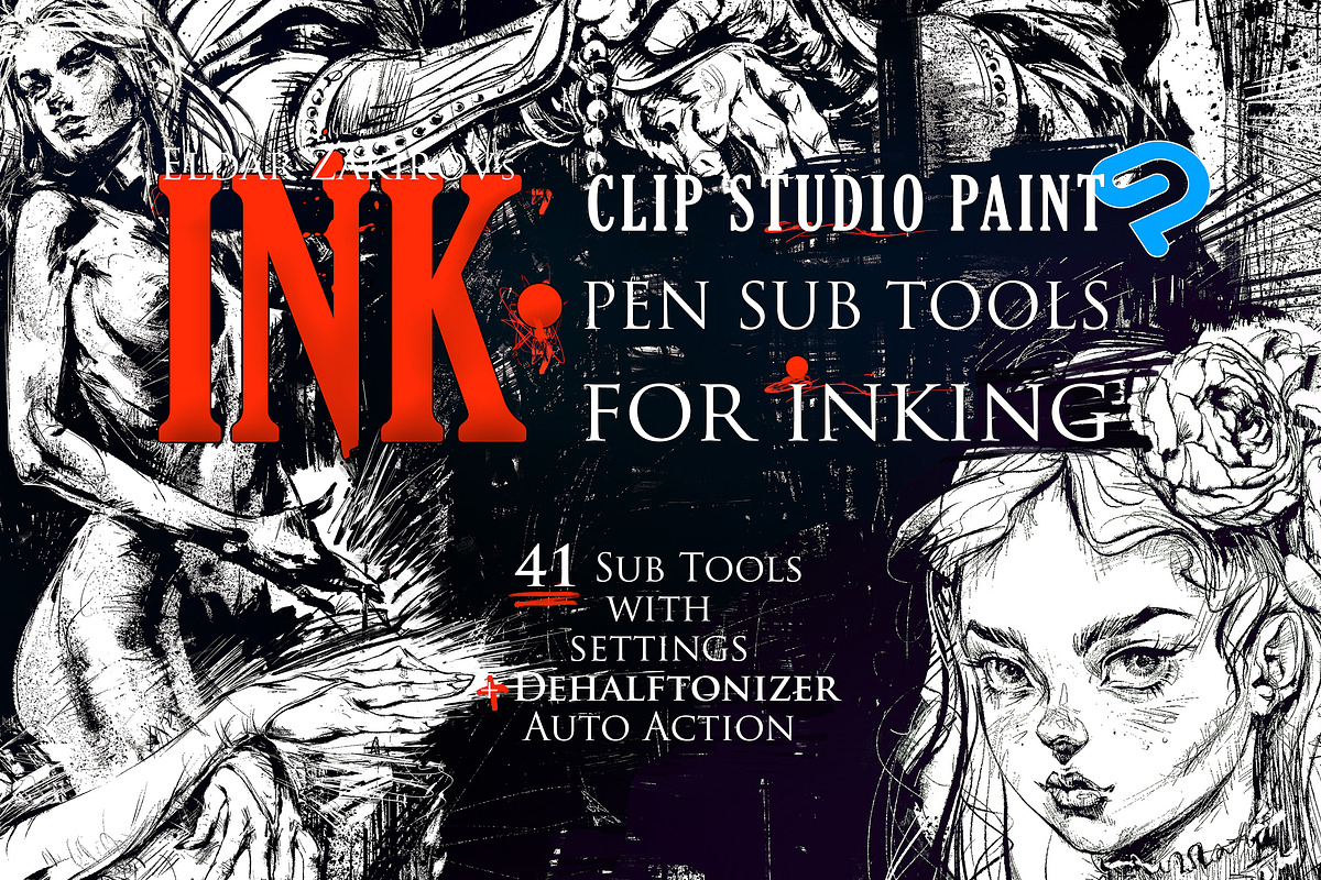 INK. 41+ Clip Studio inking brushes, a Brush Add-On by Eldar Zakirov's (Photo 1 of 17)