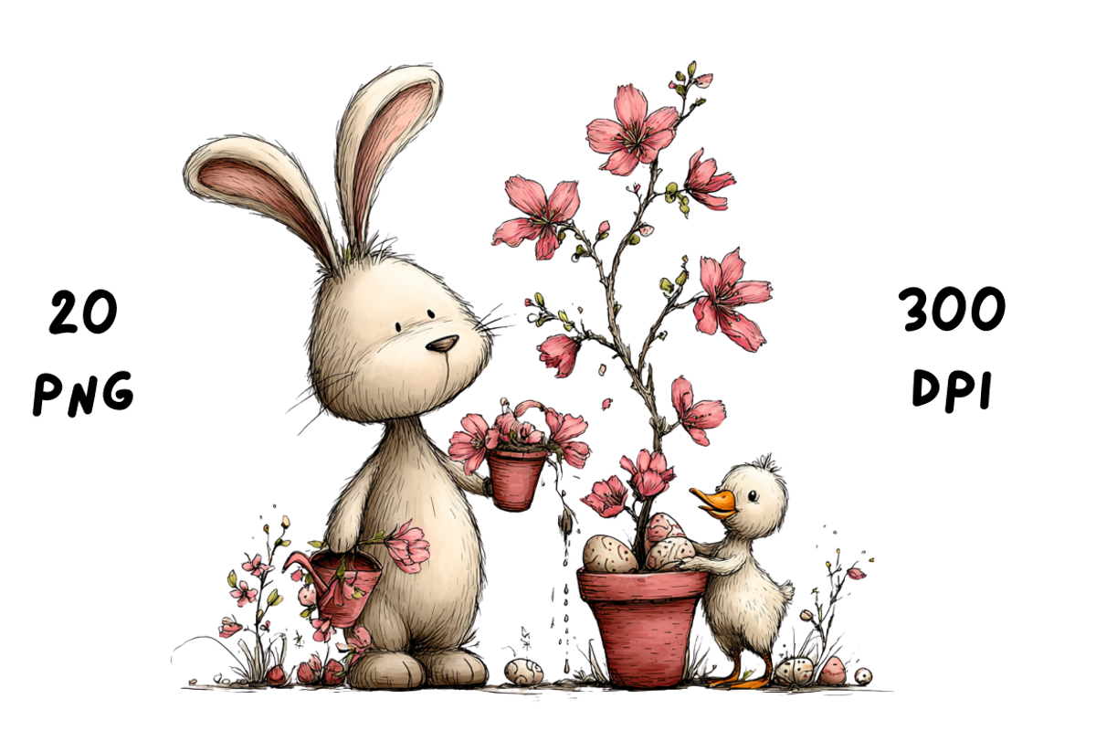 Whimsical Floral Bunny and Duck, an Animal Illustration by GiraffeCreative (Photo 10 of 20)