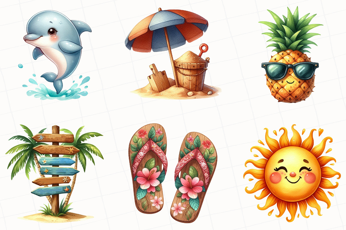 Watercolor Summer Vibe Clipart, an Illustration by OK Design (Photo 2 of 5)