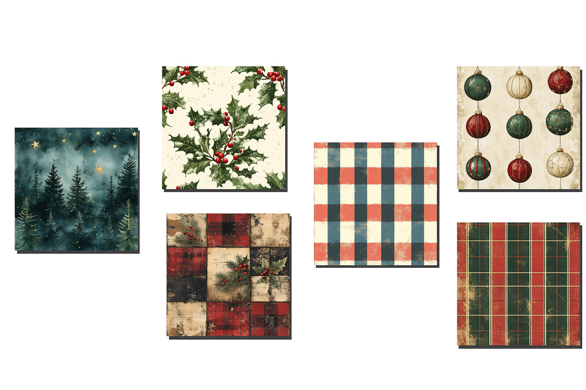 Vintage Red and Green Christmas Patt, an Illustration by Designworld (Photo 3 of 4)