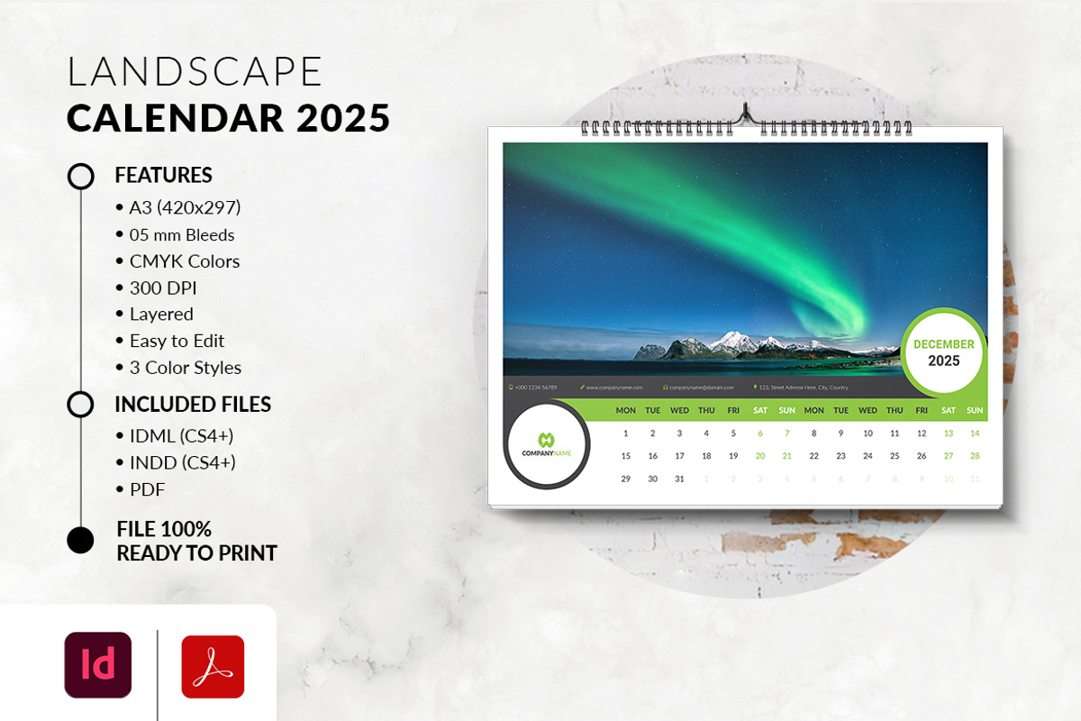 Landscape Calendar 2025, a Stationery Template by MstArtwork (Photo 3 of 7)