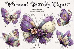 Whimsical Butterfly Clipart, an Illustration by CreationArt