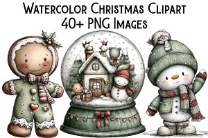 Watercolor Christmas Clipart, an Illustration by Pixels.Craft