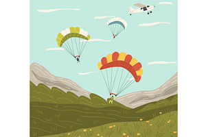 Skydiving scene with extreme sport, a Sport Illustration by vectorpointstudio