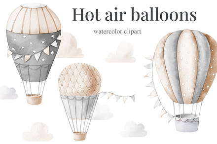 Hot air balloons watercolor set, an Object Illustration by Alesya