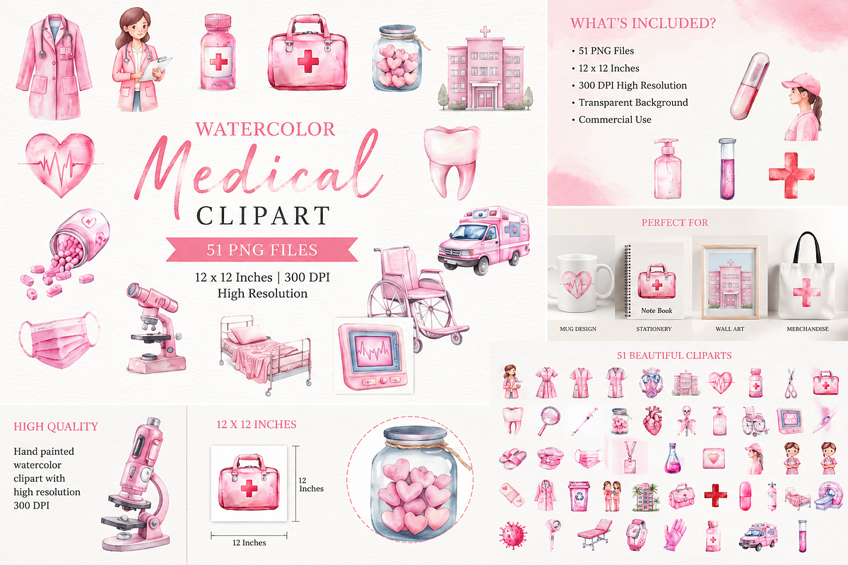 Watercolor Medical Clipart, a Pattern Graphic by S Graphic Studio (Photo 1 of 3)