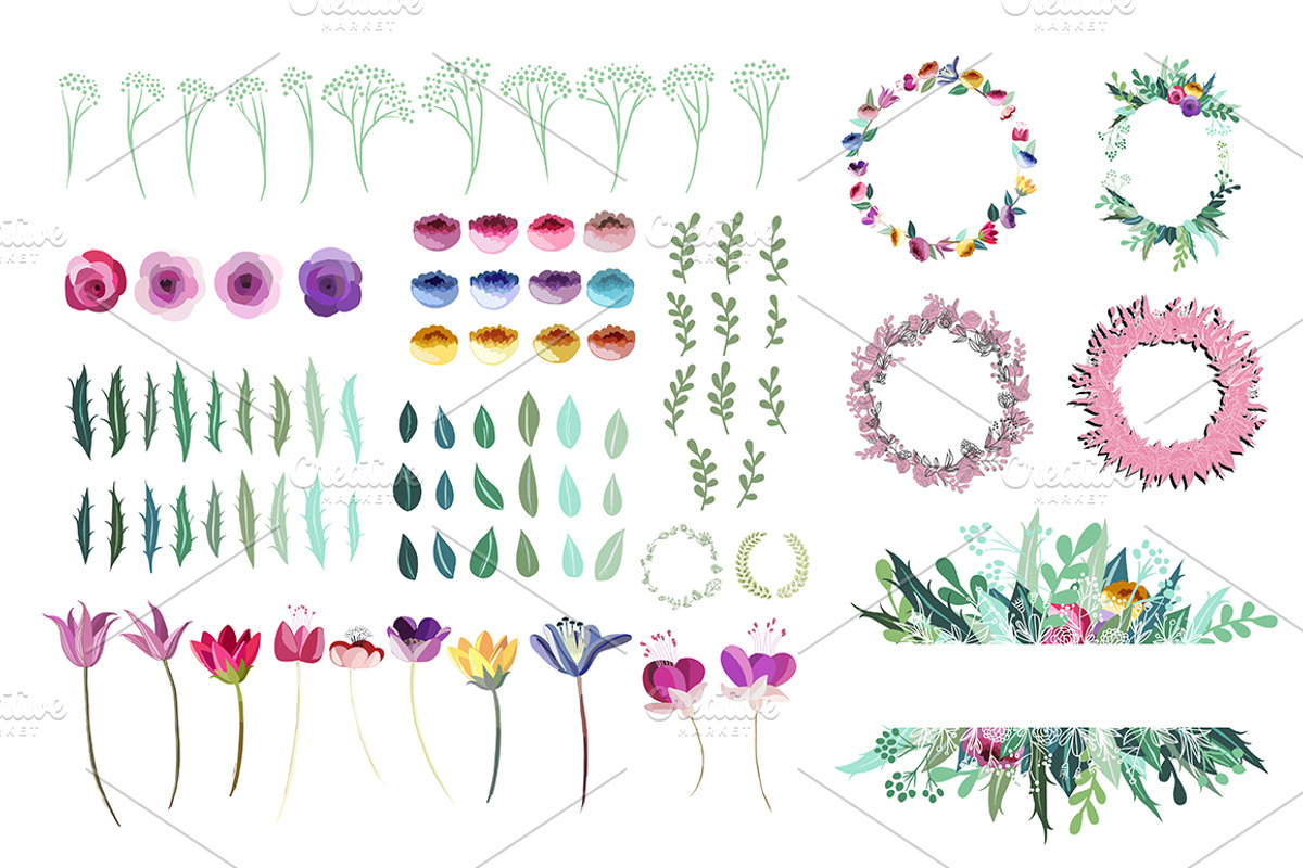 Flowers & Leaves Vector Set, a Decorative Illustration by Moo Graphics (Photo 4 of 6)