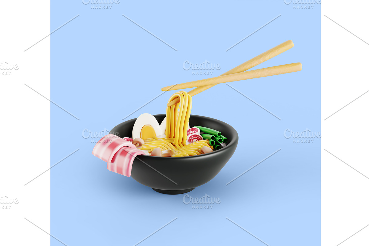 3d ramen soup in ceramic bowl with, a Food & Drink 3D Model by Marozhkastudio