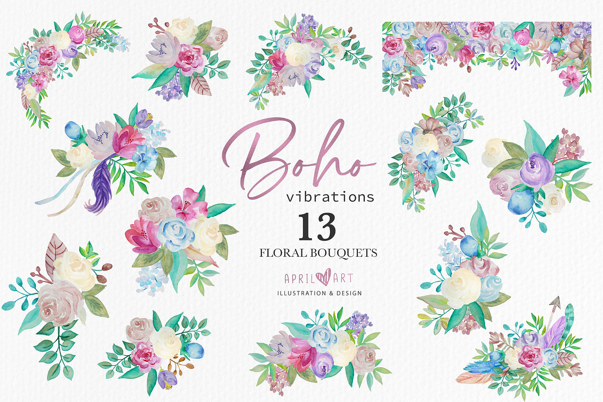 Spring Boho Watercolor Bouquets, an Illustration by Oh Darling Graphics (Photo 2 of 5)