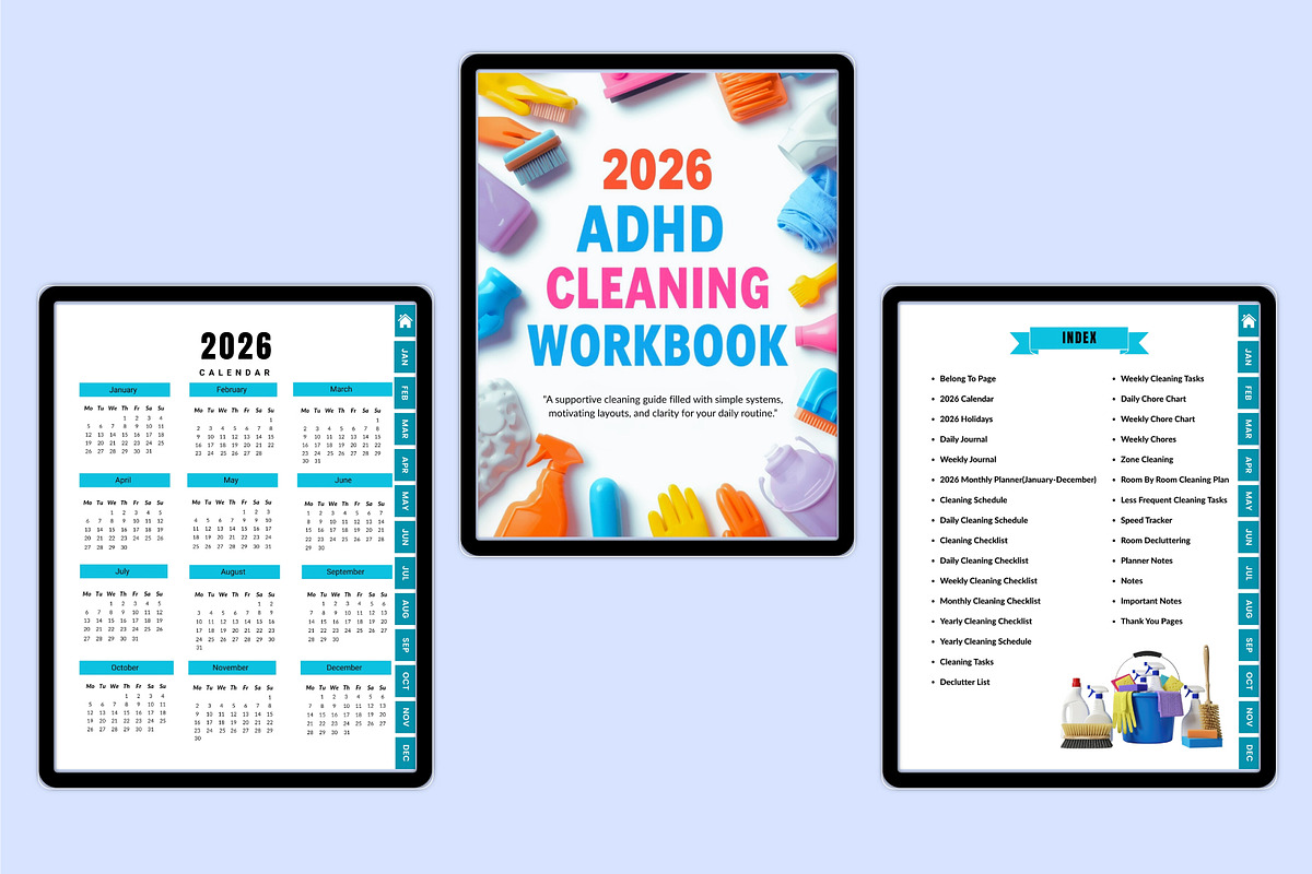 Digital 2026 ADHD Cleaning Workbook, a Stationery Template by Shumaya (Photo 3 of 4)