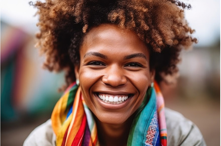 happy woman, peace and rainbow with, a Person Photo by Sergey Kotenev