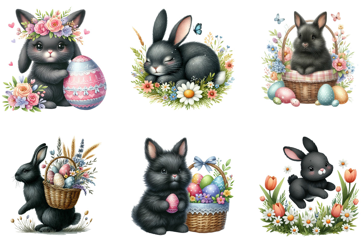 Cute Black Easter Bunny Clipart, an Illustration by DreamArtGraphic (Photo 4 of 4)