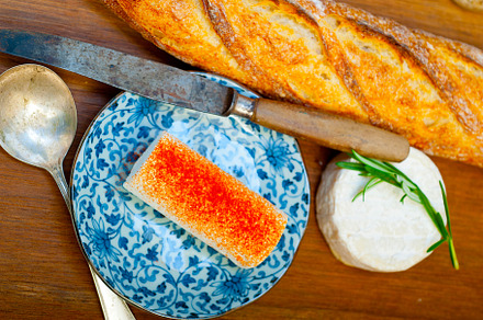 French cheese and fresh  baguette on a wood cutter, a Food & Drink Photo by keko64