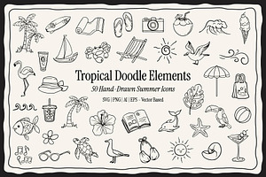 Tropical Doodle - Hand-Drawn Set, a Seasonal Illustration by Invisual Studio