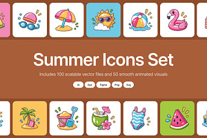 150 Summer Flat Icons Bundle, an Emoji Icon by Vectors Market